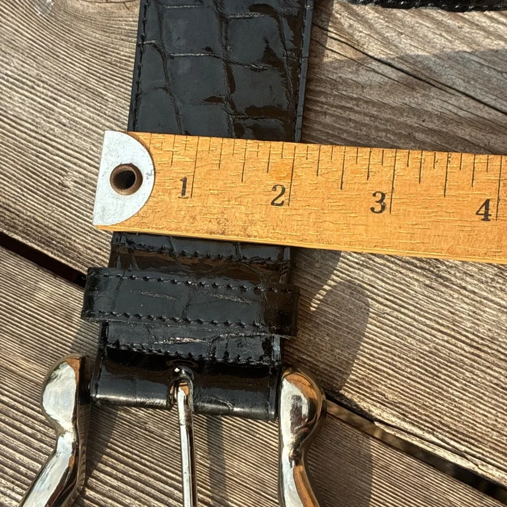 Cache Belt 40' Croc Embossed Patent Leather Wide Black L Horseshoe Buckle 7227